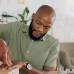 Startup business, delivery box and man doing clothes package for export, retail and ecommerce shipp