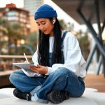 Asian woman blogger outdoors