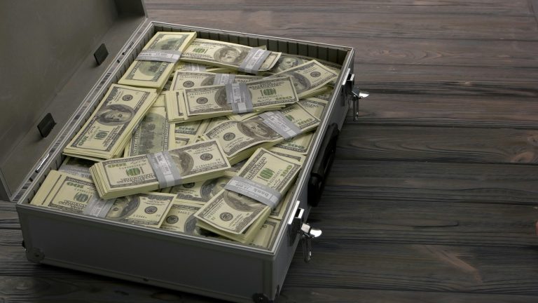 Briefcase with dollars.