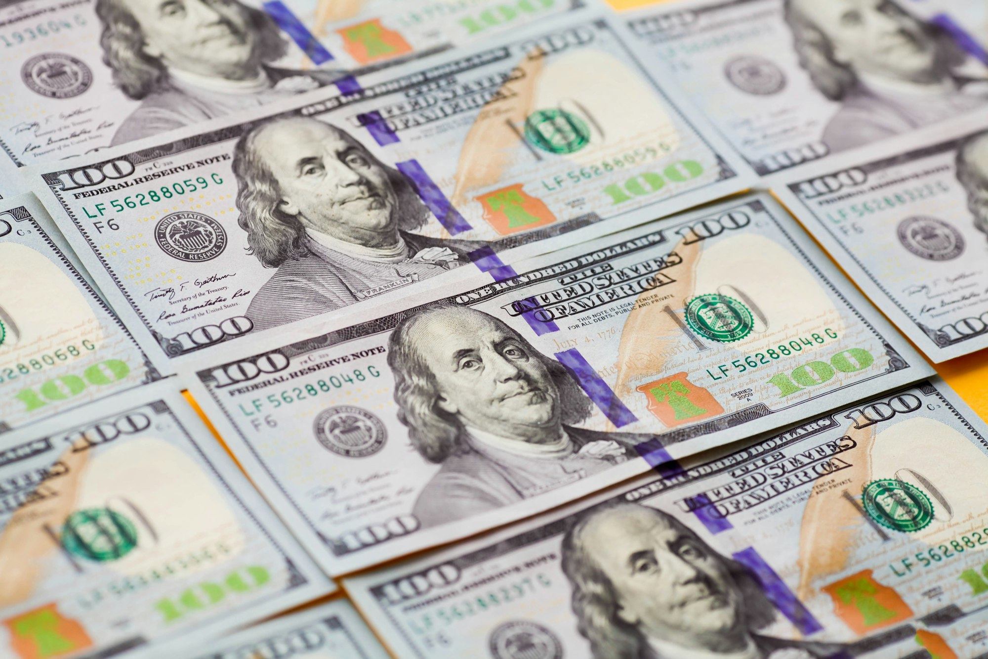 Closeup American dollars banknotes background.