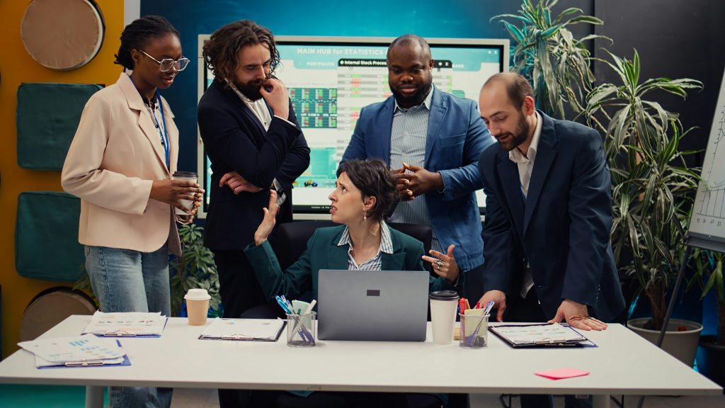 Employees team showing their project updates to the supervisor