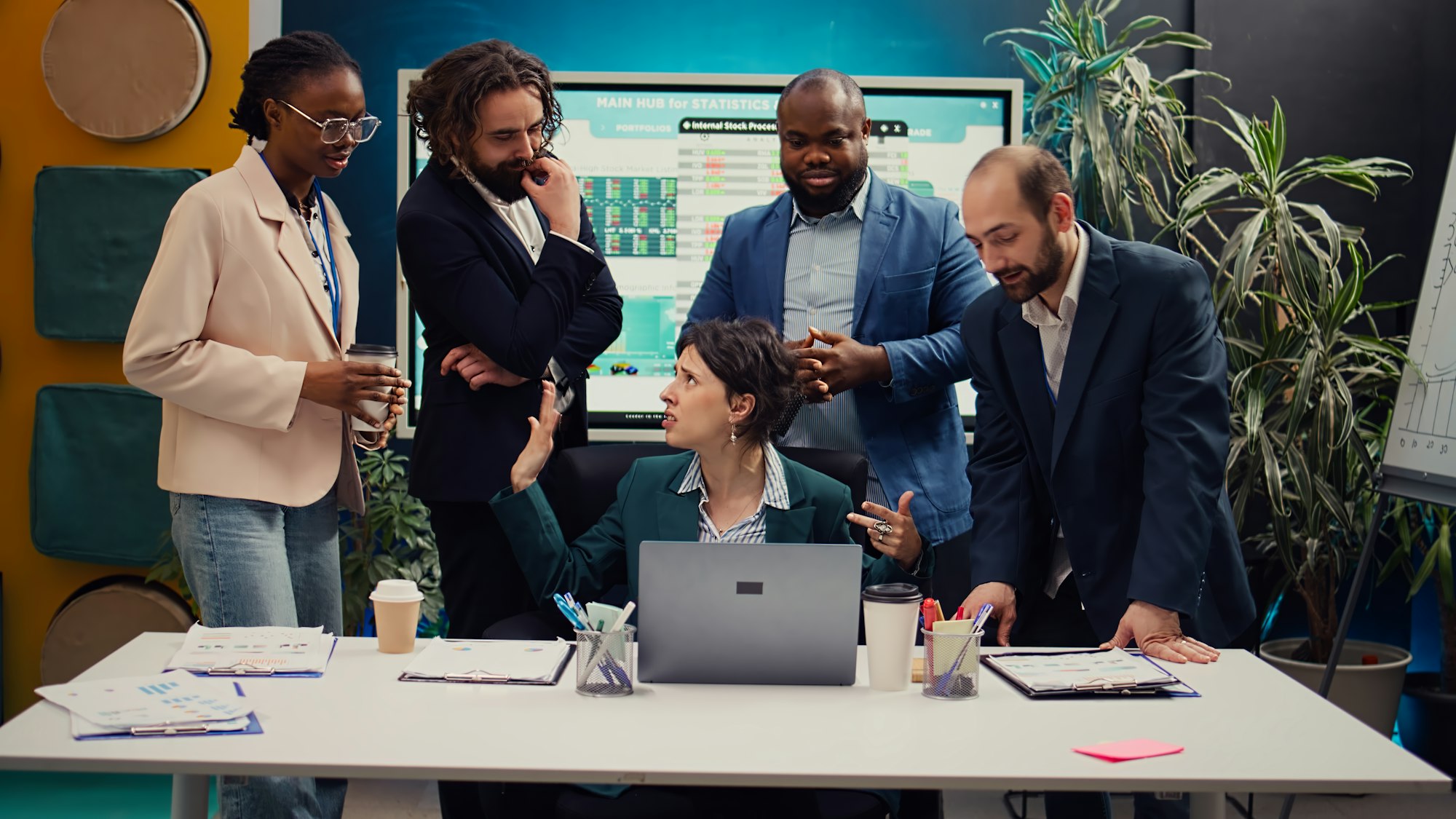 Employees team showing their project updates to the supervisor